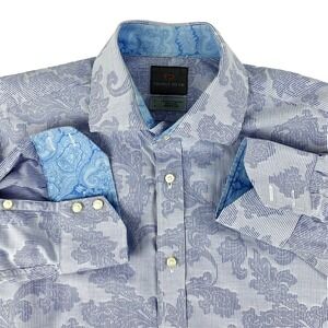 Thomas Dean Long Sleeve Shirt Men's L Blue Floral Stripes LKNU High Quality Soft